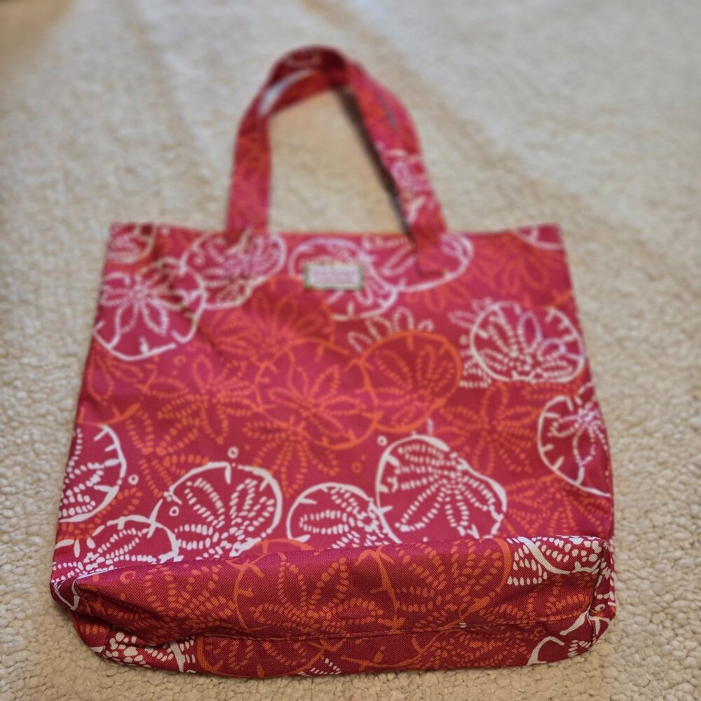 Lilly Pulitzer for Estee Lauder Pink & White Sand Dollar Cotton Canvas Tote Bag
